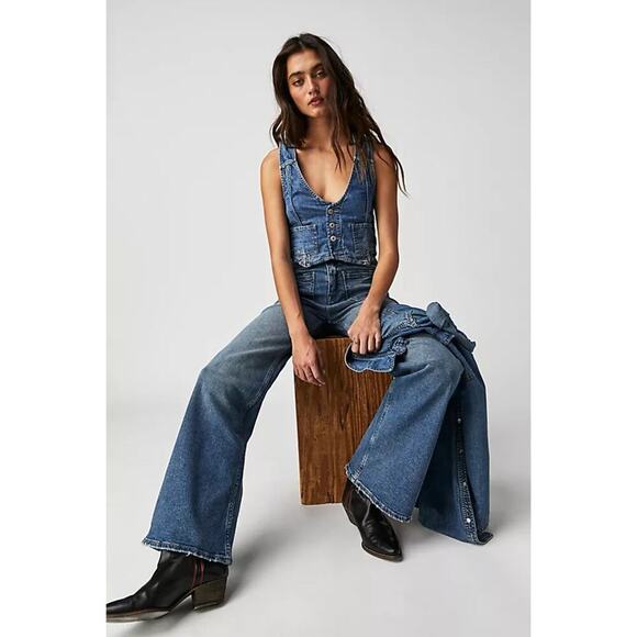 Driftwood Charlee Patch Pocket High Waist Flare Leg Jeans Blue Women's W30 x L32 - Picture 1 of 11